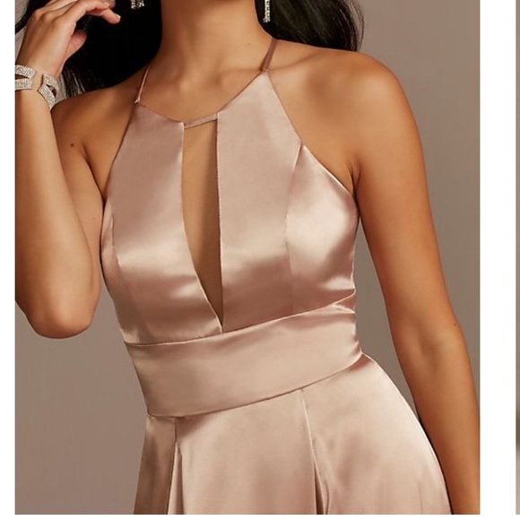 Galina Signature David’s Bridal bridesmaid dress gown illusion Keyhole - Sand 4 - Picture 4 of 17